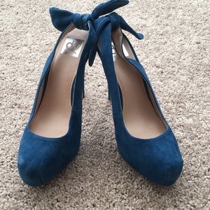 Teal Suede Platform Heels